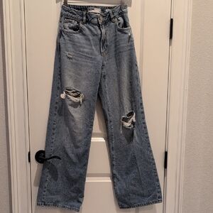 Garage Light Blue Distressed Wide Leg Jeans